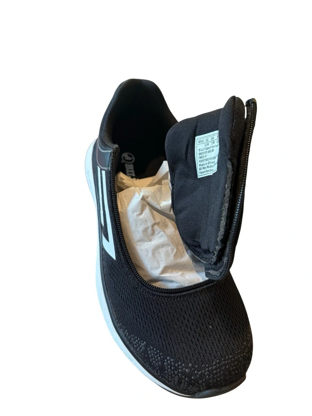 Billy Sport Inclusion Black White 2Stripe Zip Lace Adaptive 9.5 W Sneakers NIB